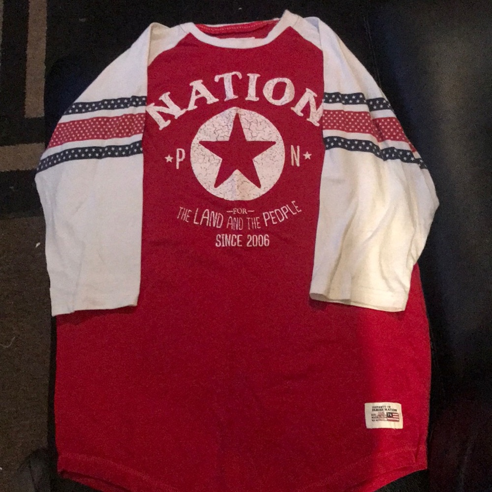 Red white and blue Parish nation 3/4 shirt